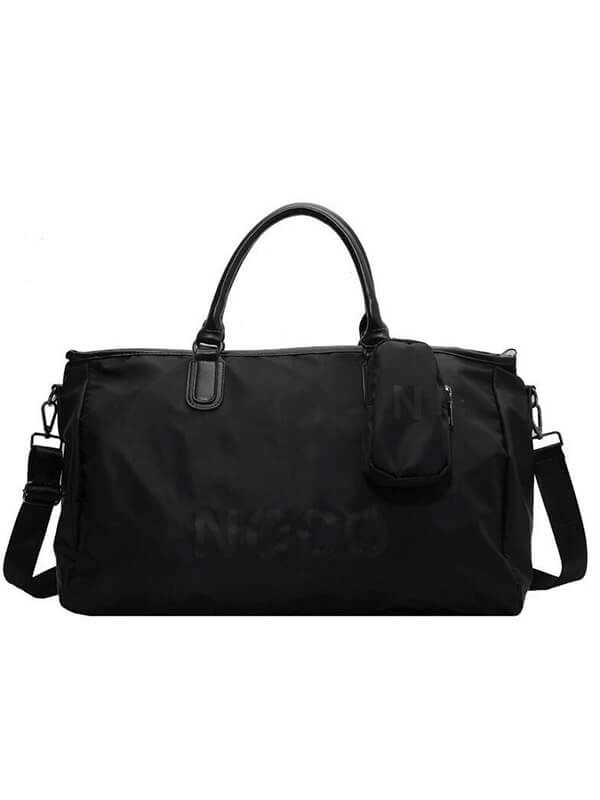 Unisex waterproof large shoulder bag in black nylon, perfect for fitness and travel. Stylish, durable sports handbag for active lifestyles.